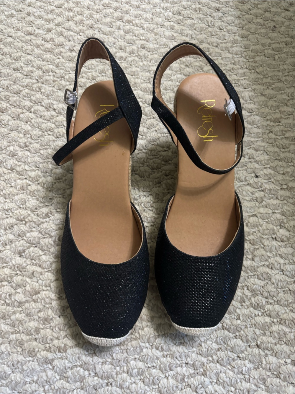 Black Sparkle Women's Ankle-Strap glitter espadrilles